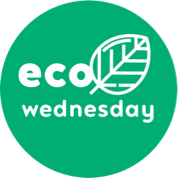 eco wednesday logo met wit blad op groene achtergrond